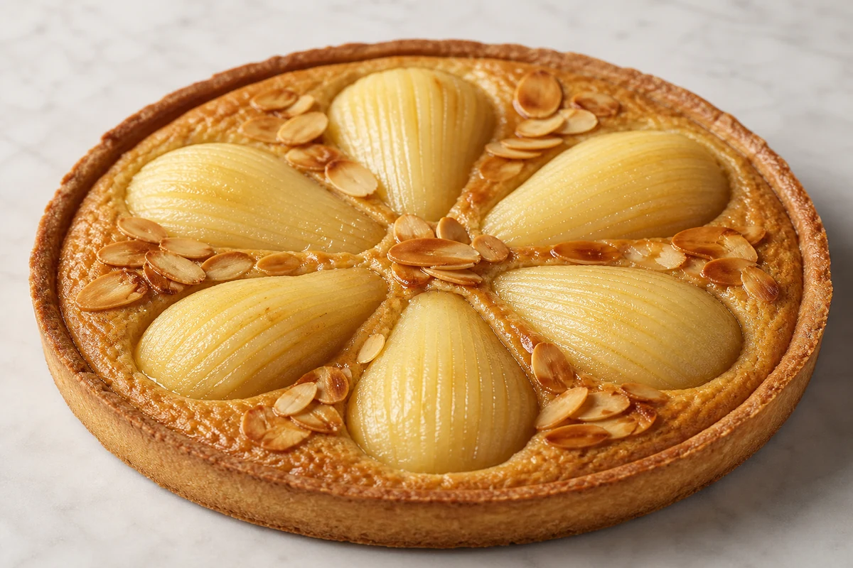 Une tarte Bourdaloue aux poires et à la crème d’amandes